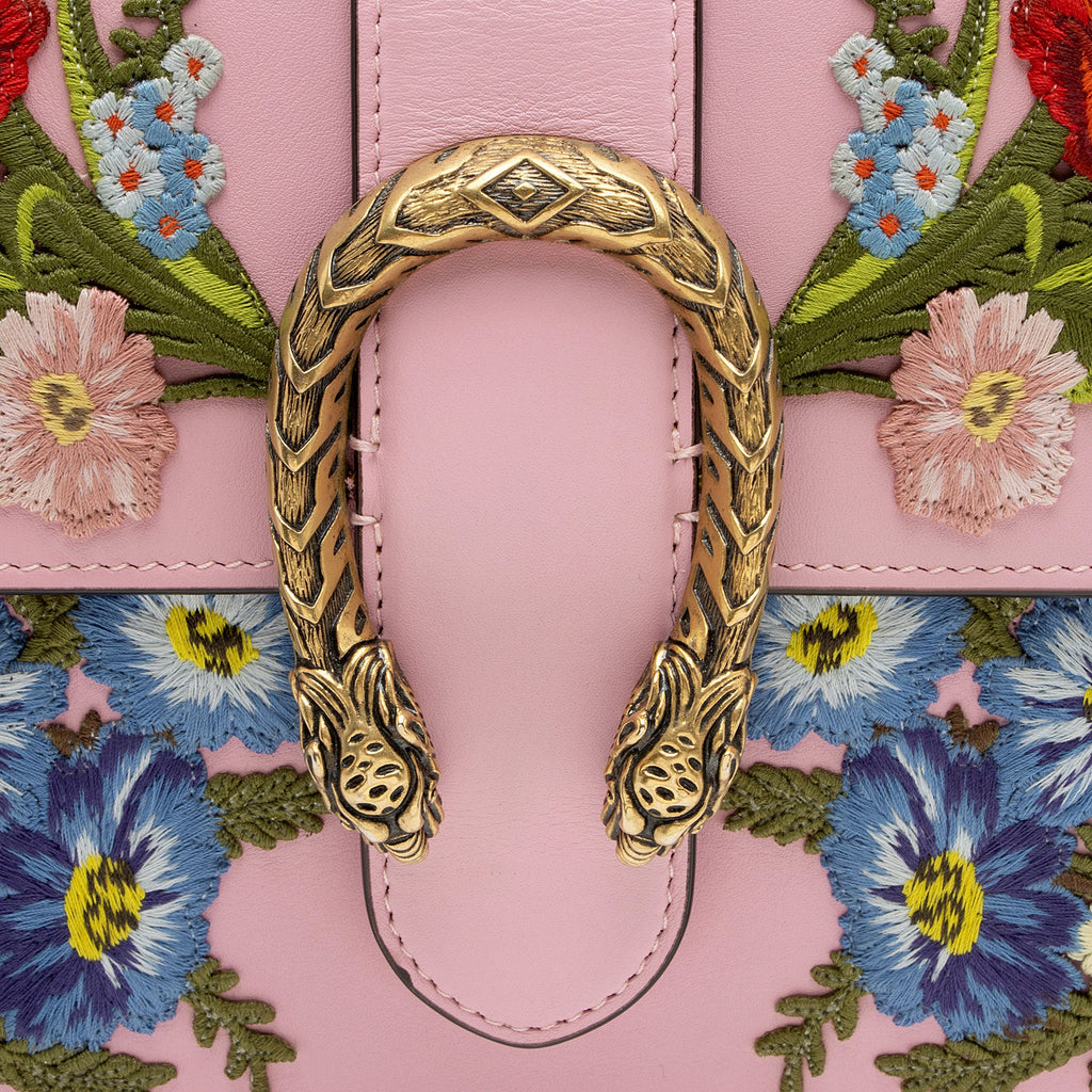 Gucci Leather Embroidered Bamboo Dionysus Medium Top Handle