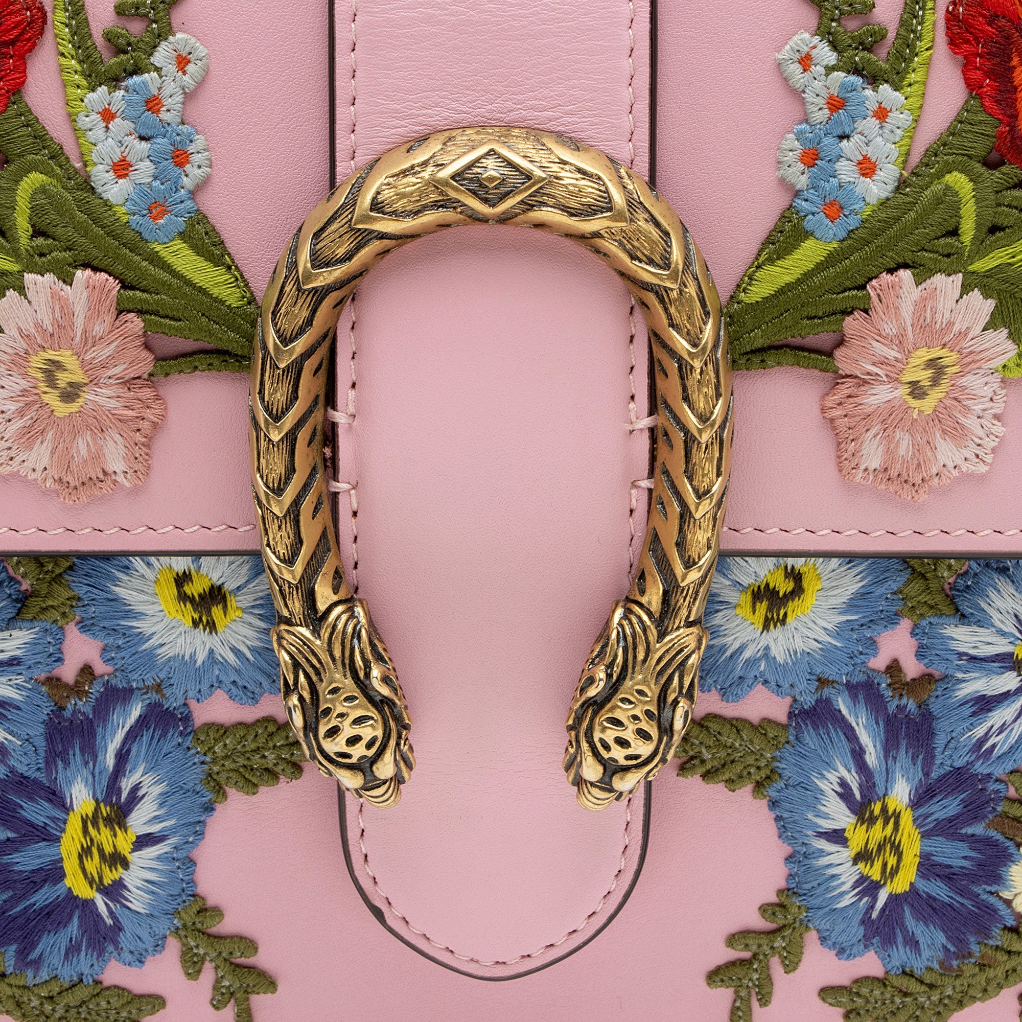 Gucci Leather Embroidered Bamboo Dionysus Medium Top Handle