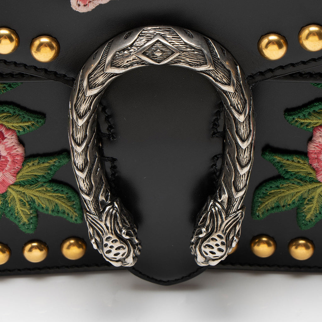 Gucci Leather Embroidered Studded Blind for Love Dionysus Small Shoulder Bag