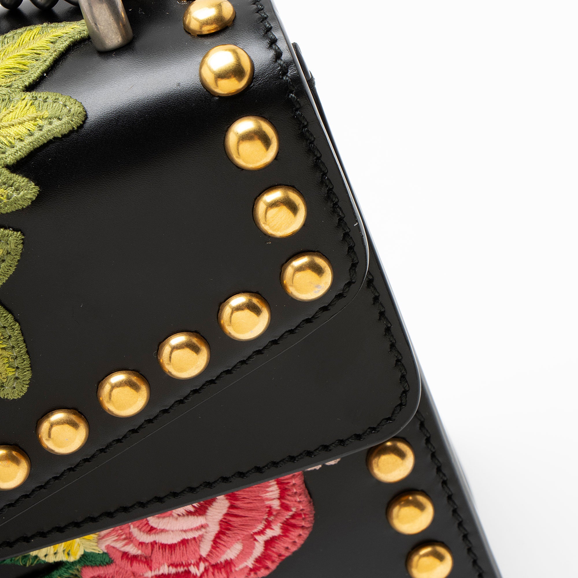 Gucci Leather Embroidered Studded Blind for Love Dionysus Small Shoulder Bag