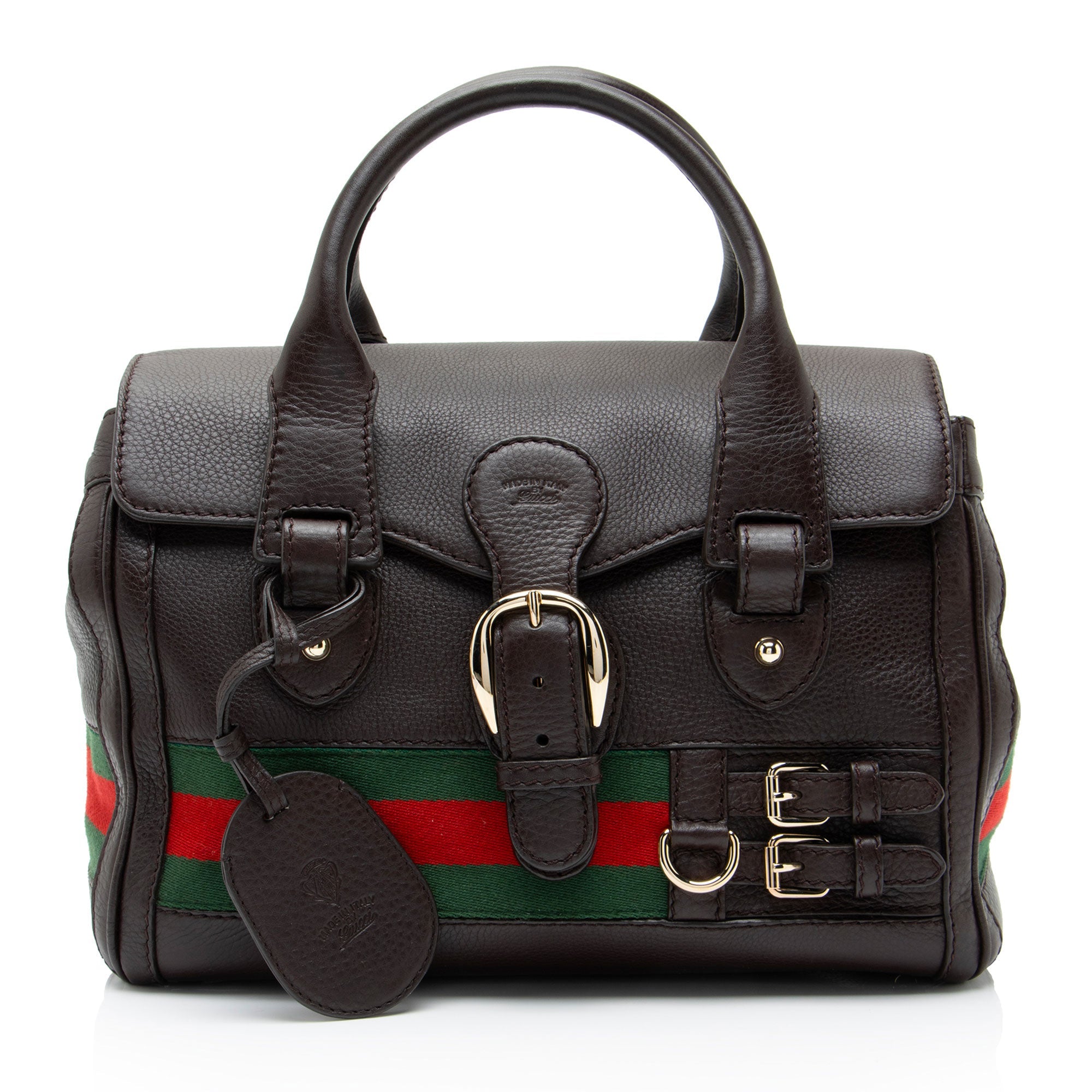 Gucci Leather Heritage Web Buckle Boston Bag