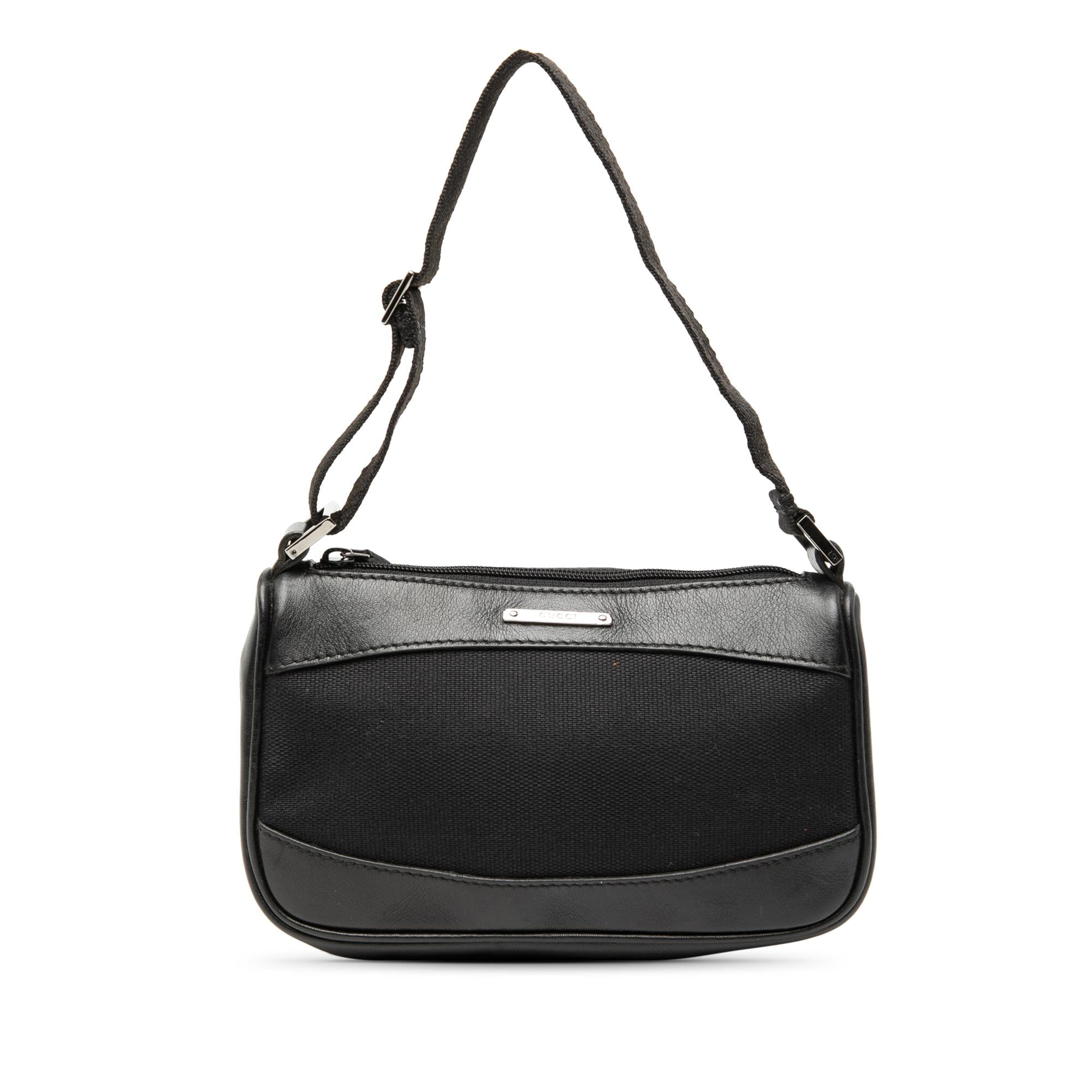 Gucci Leather Trimmed Canvas Shoulder Bag