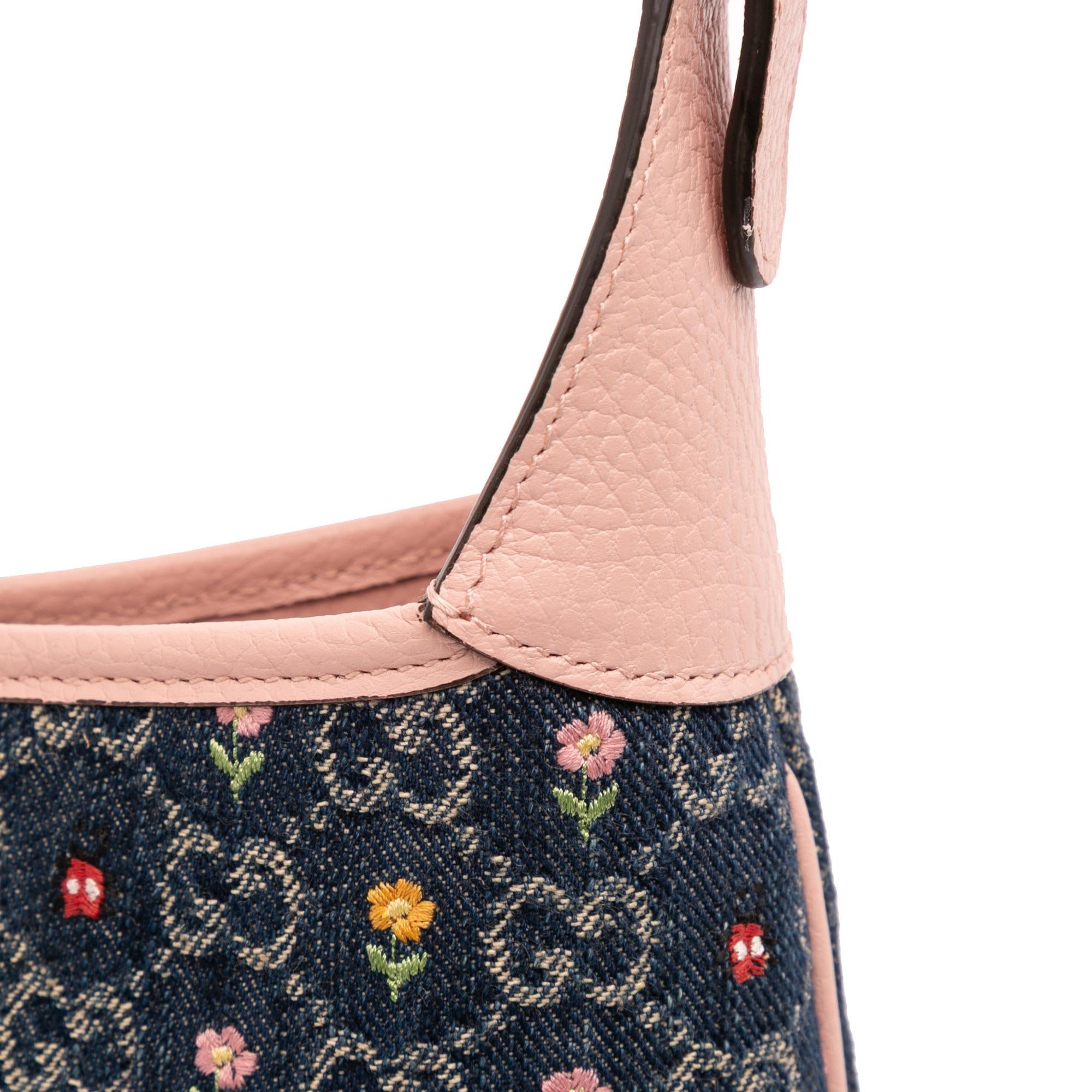 Gucci Limited Edition Small GG Embroidered Denim Floral Jackie 1961 Crossbody