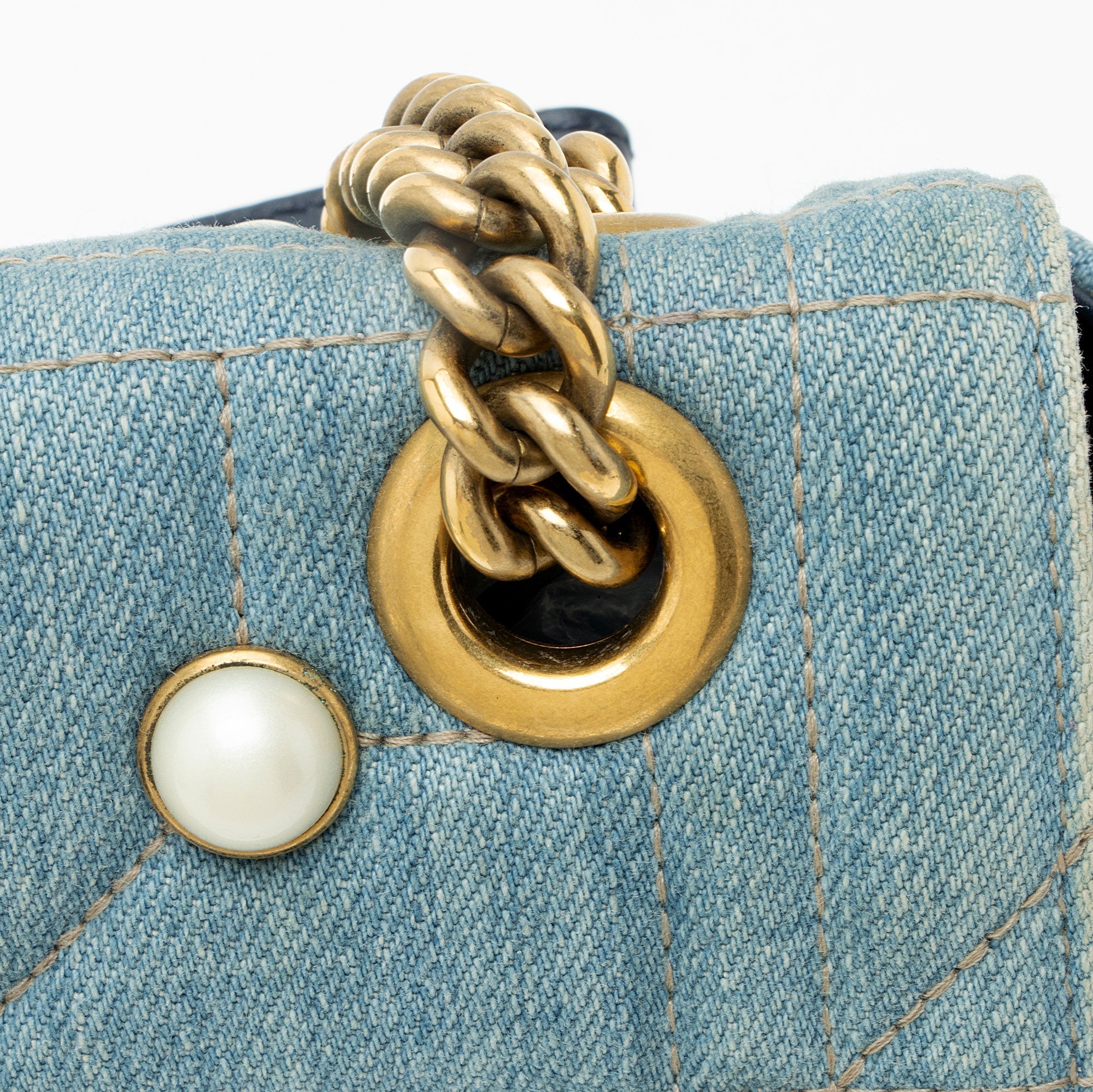 Gucci Matelasse Denim Pearl GG Marmont Medium Flap Bag