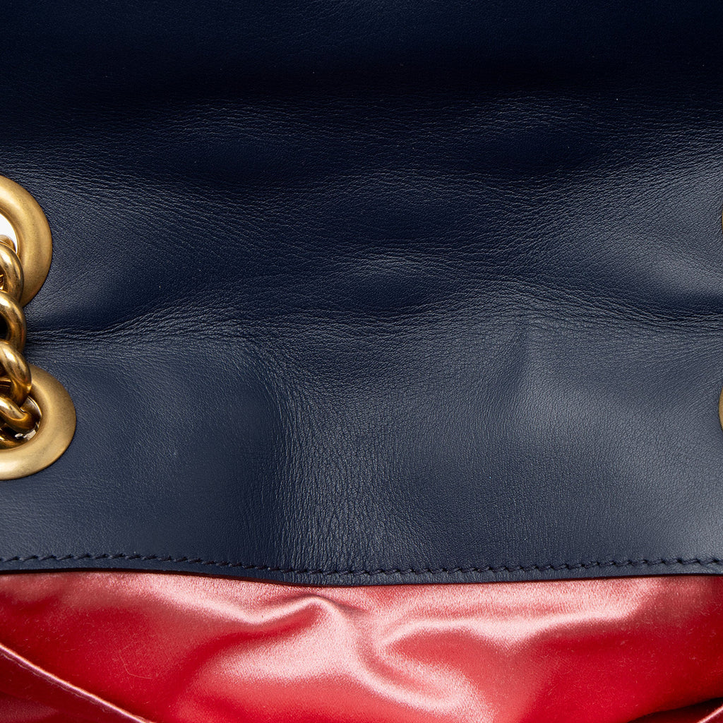 Gucci Matelasse Denim Pearl GG Marmont Small Flap Bag