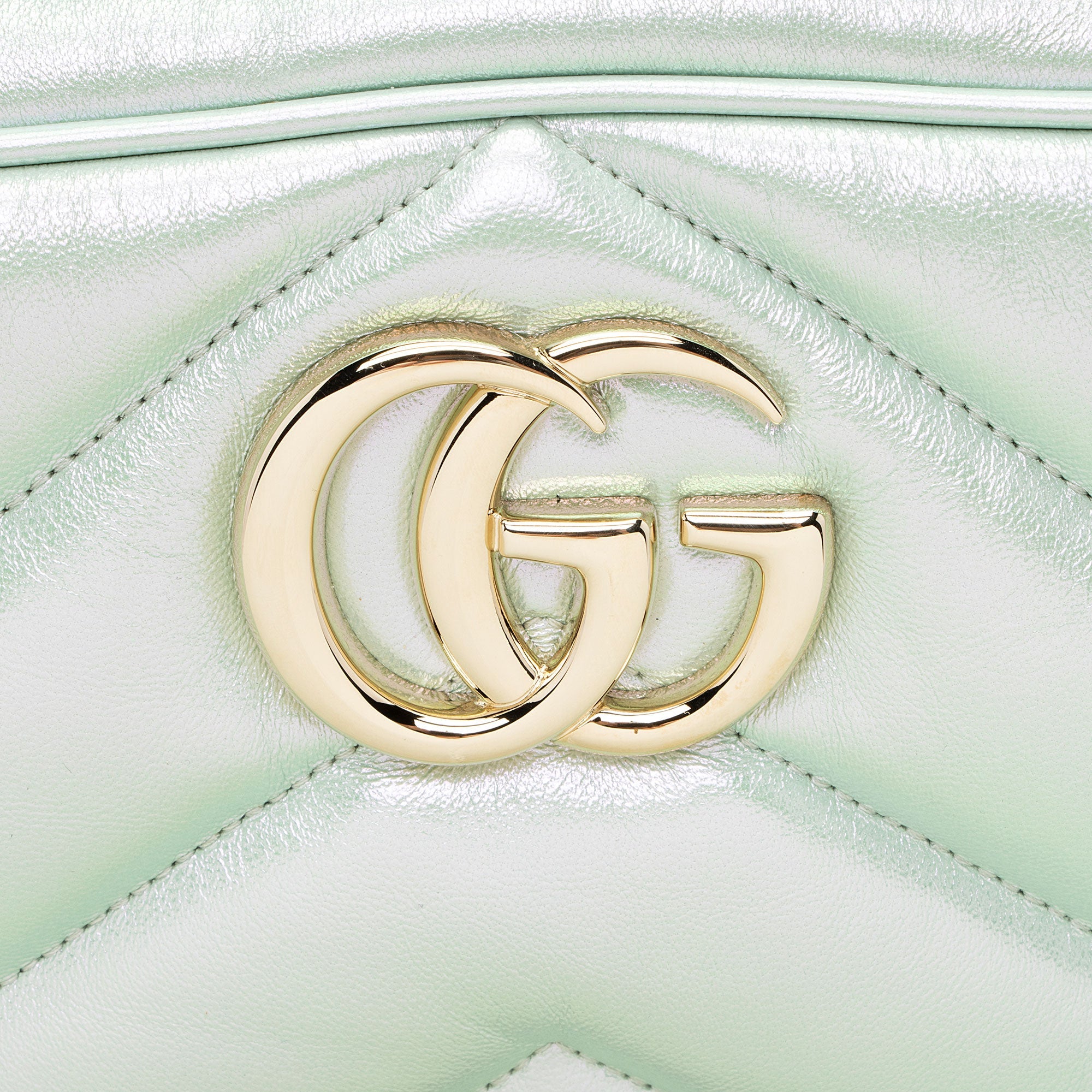 Gucci Matelasse Padded Iridescent Leather GG Marmont Small Camera Bag
