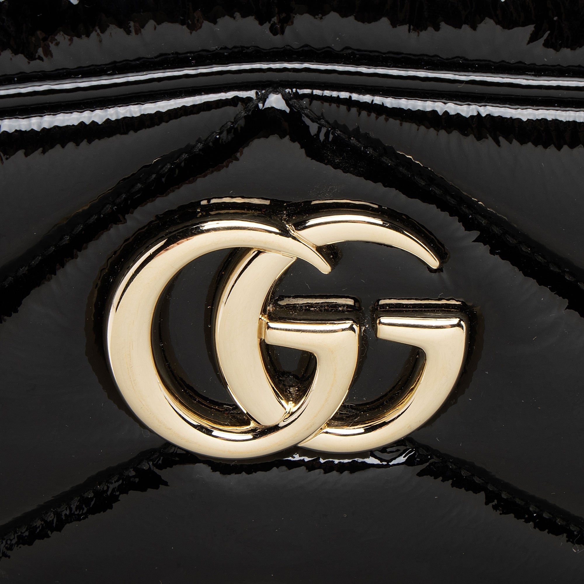 Gucci Matelasse Padded Patent Leather GG Marmont Small Camera Bag