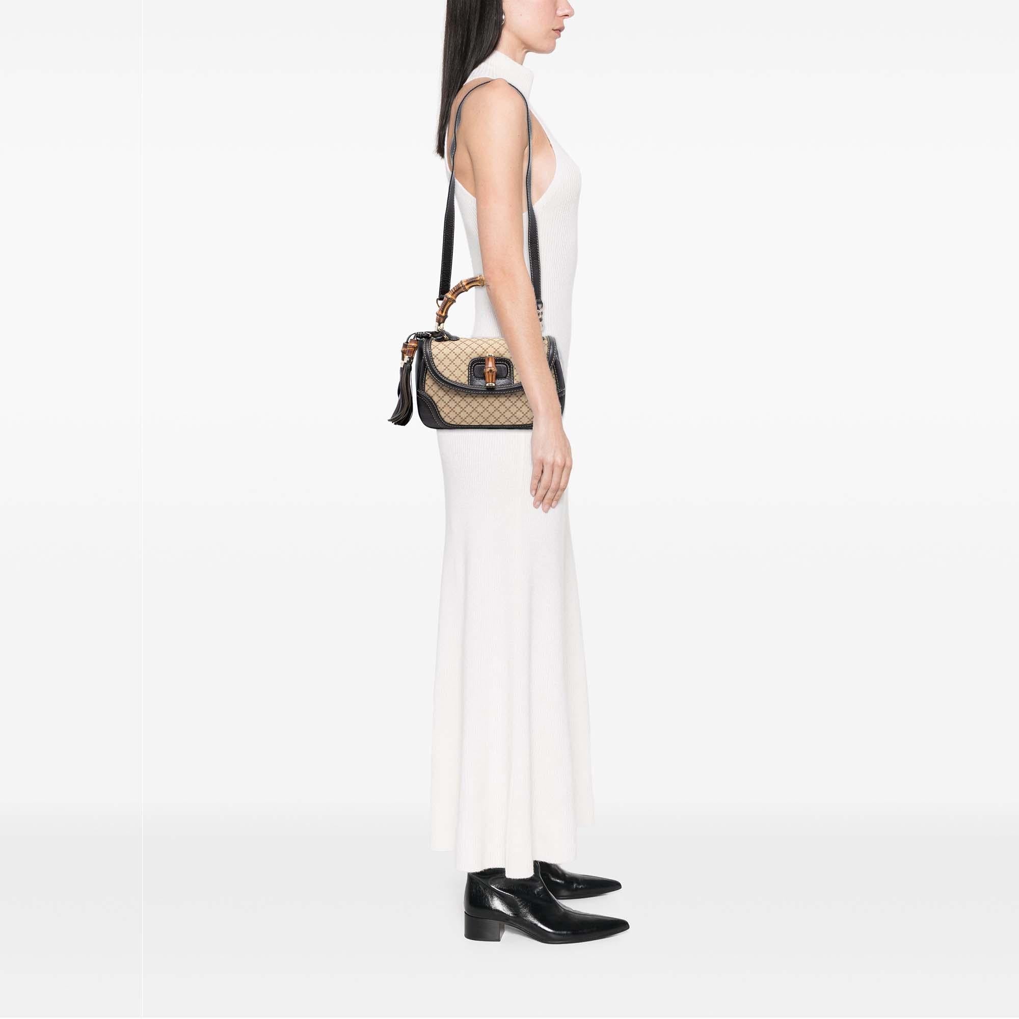 Gucci Medium Diamante Canvas New Bamboo Satchel