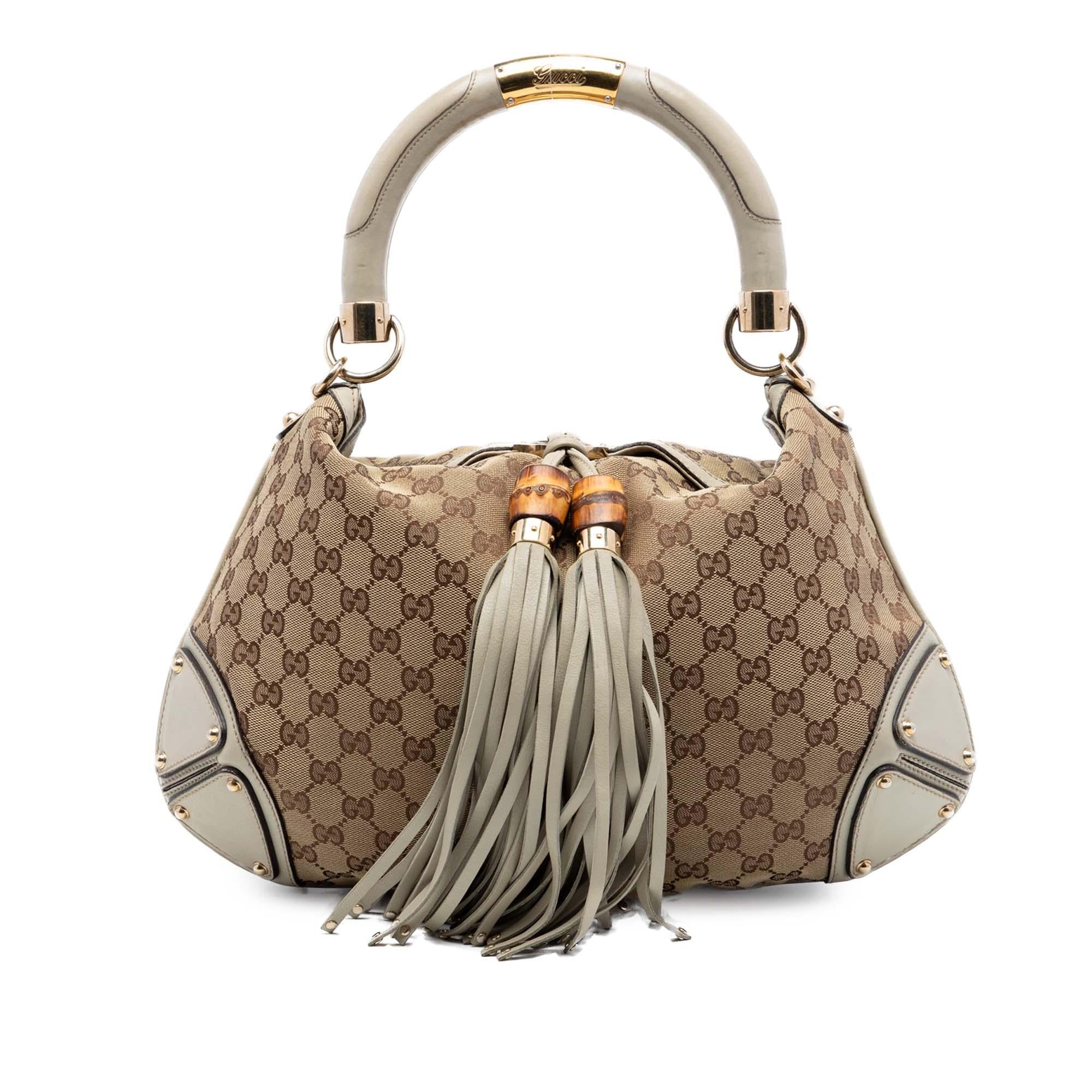 Gucci Medium GG Canvas Bamboo Indy Hobo