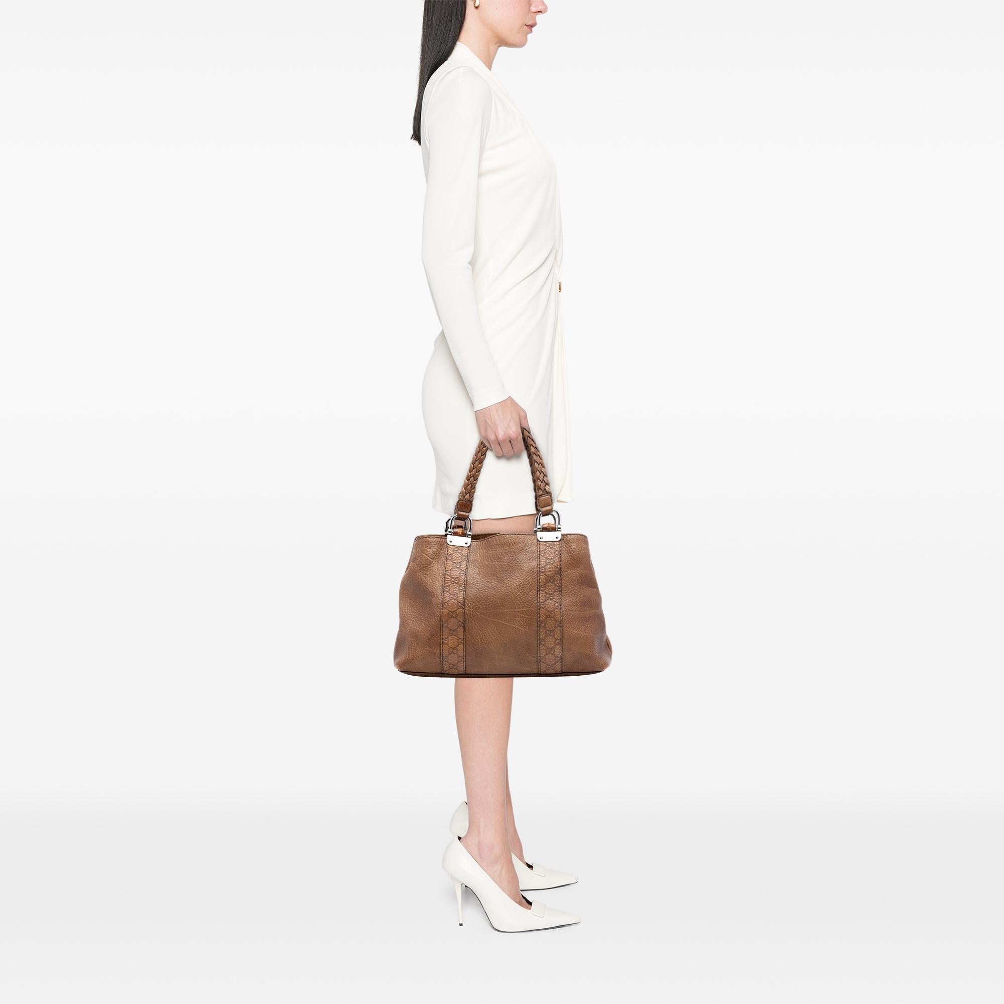 Gucci Medium Guccissima Trimmed Calfskin Bamboo Libeccio Tote