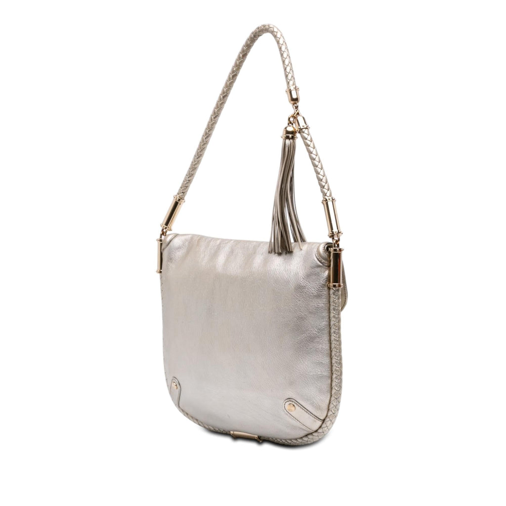 Gucci Medium Metallic Calfskin Britt Tassel Flap Shoulder Bag