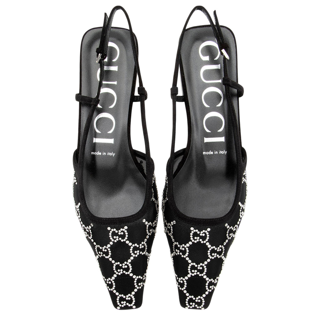 Gucci Mesh Crystal GG Slingback Flats - Size 8.5 / 38.5