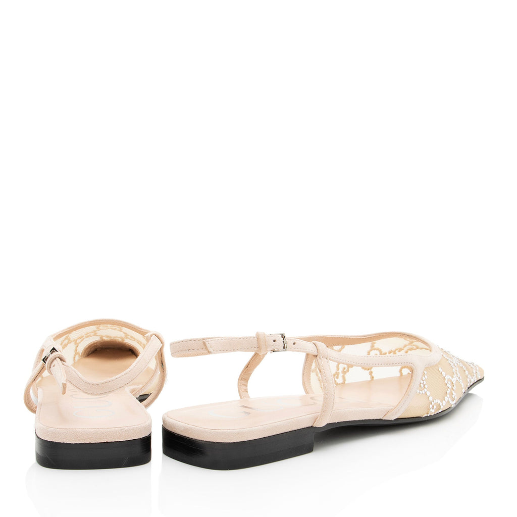 Gucci Mesh Crystal GG Slingback Ballet Flats - Size 6.5 / 36.5