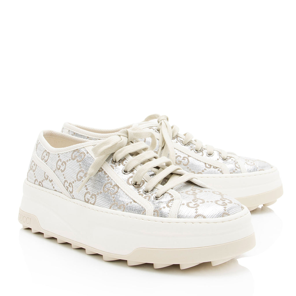 Gucci Metallic GG Canvas Tennis 1977 Platform Sneakers - Size 10 / 40