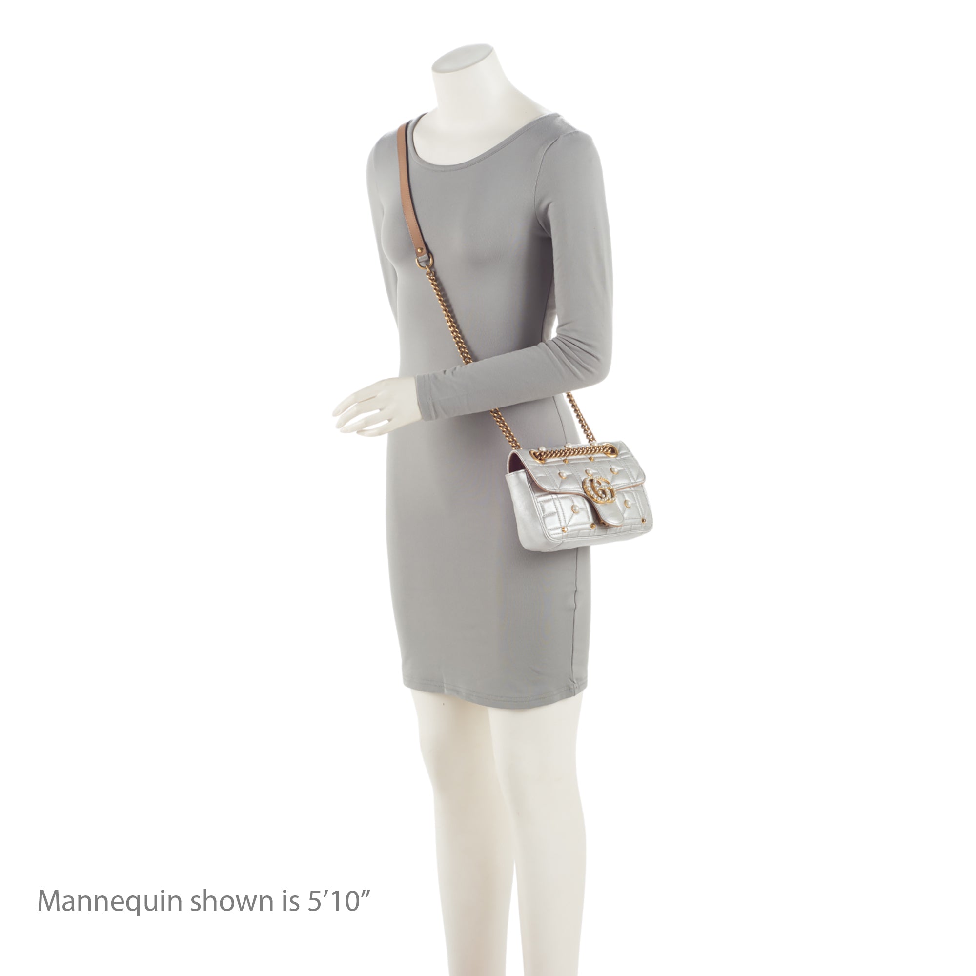 Gucci Metallic Matelasse Leather Pearl GG Marmont Mini Flap Bag (SHF-PMv358)