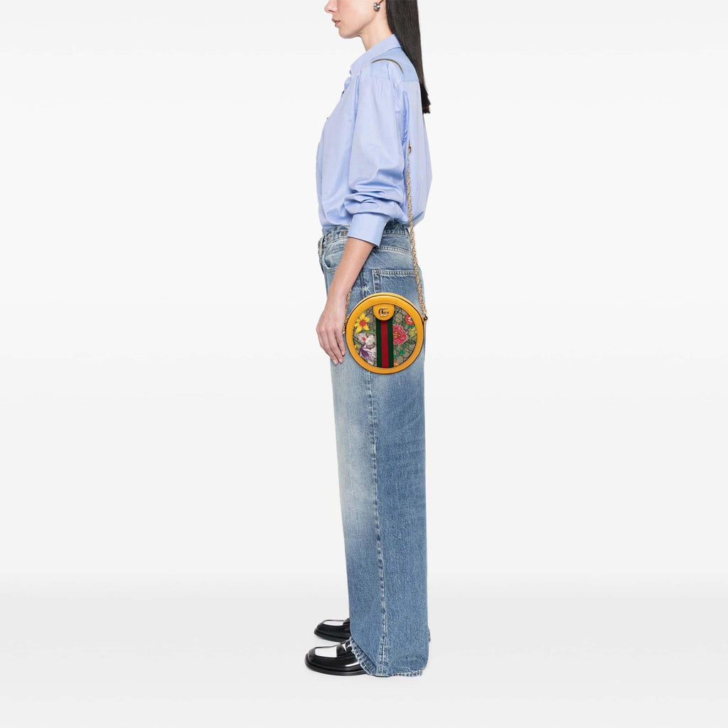 Gucci Mini GG Supreme Flora Ophidia Round Crossbody