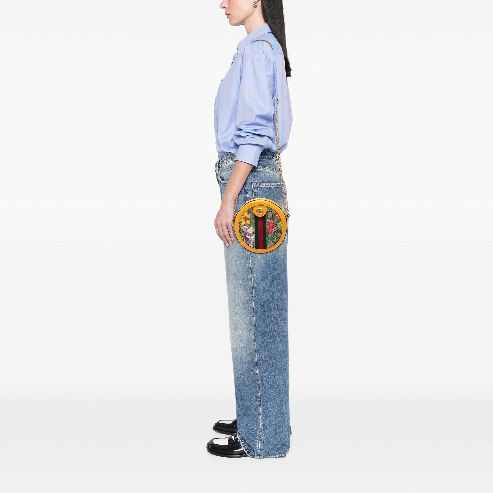 Gucci Mini GG Supreme Flora Ophidia Round Crossbody