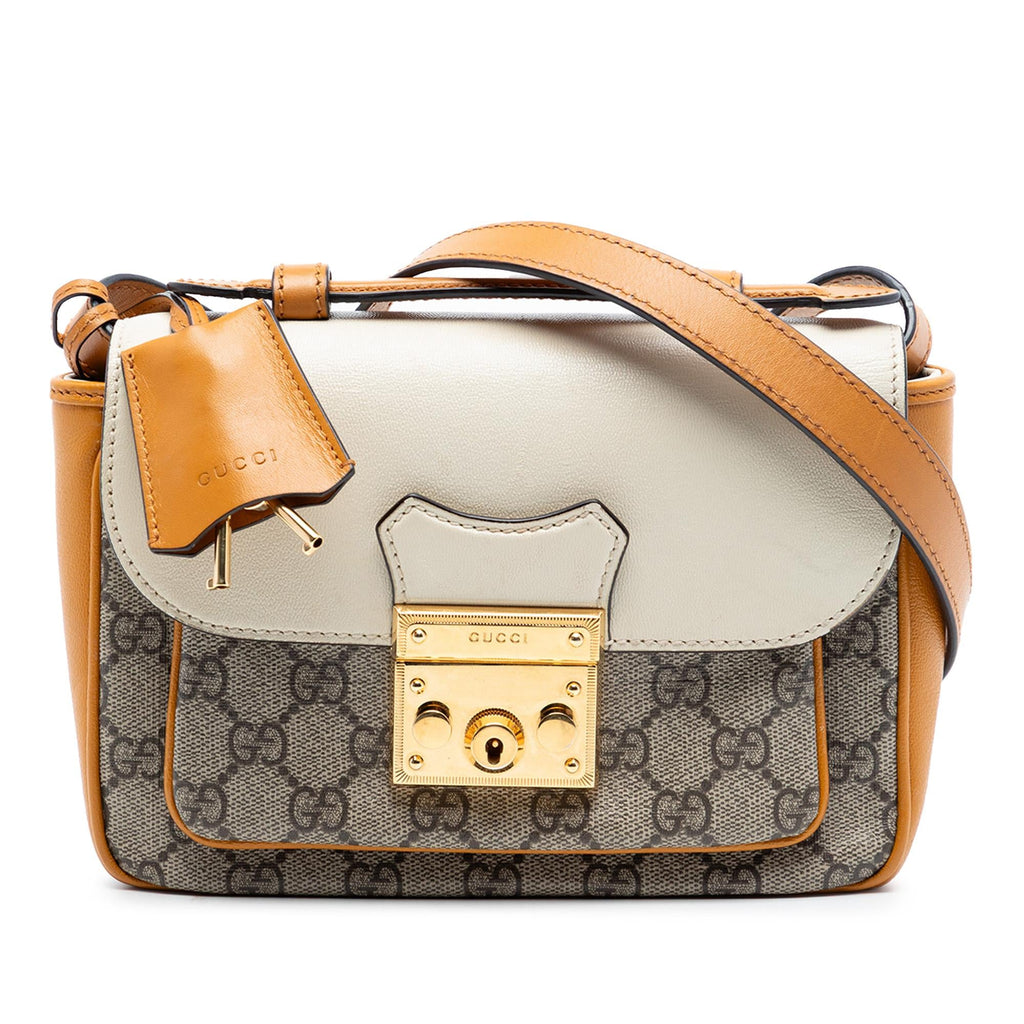 Gucci Mini GG Supreme and Calfskin Padlock Flap Pocket Satchel
