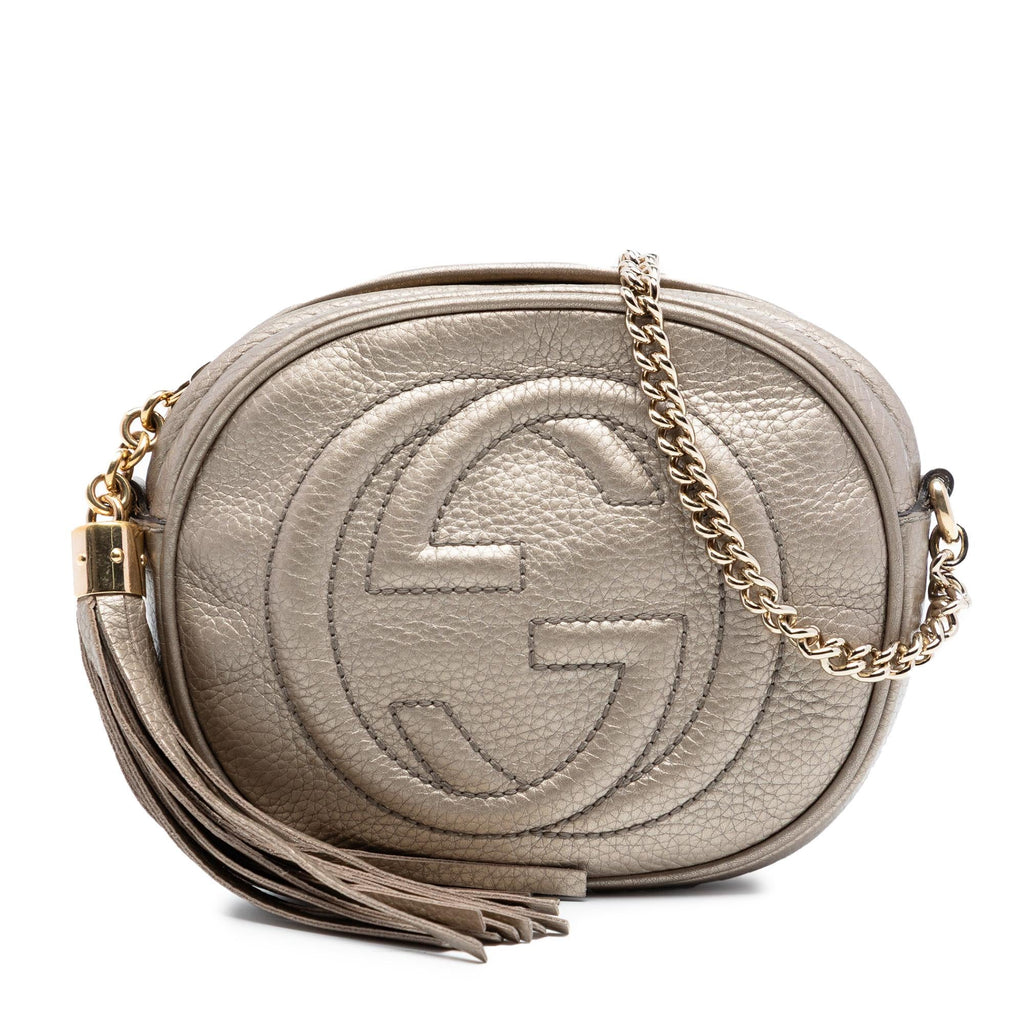 Gucci Mini Metallic Pebbled Calfskin Soho Chain Crossbody