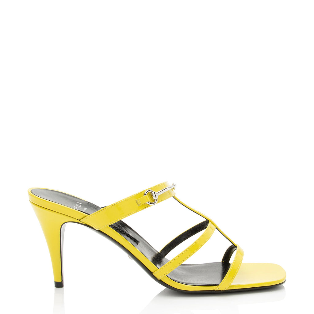 Gucci Patent Leather Horsebit Cutout Sandals - Size 9 / 39
