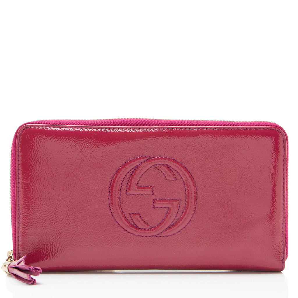 Gucci Patent Leather Soho Travel Zip Around Wallet