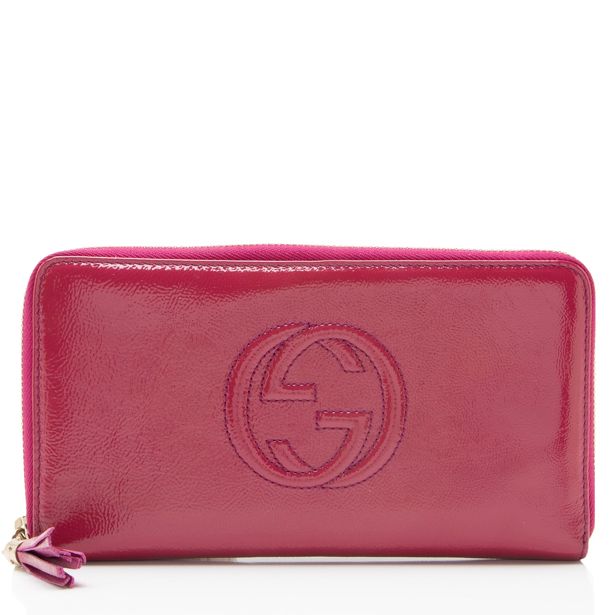 Gucci Patent Leather Soho Travel Zip Around Wallet
