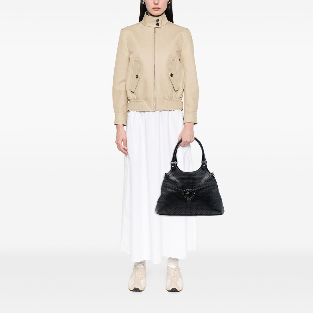 Gucci Perforated Calfskin Interlocking G Reins Satchel