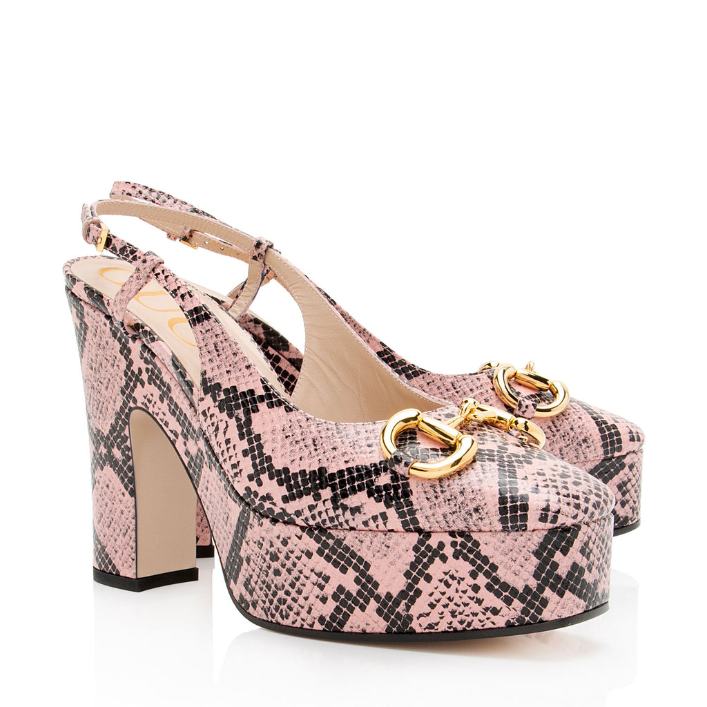 Gucci Python Embossed Horsebit Slingback Platform Pumps - Size 8.5 / 38.5