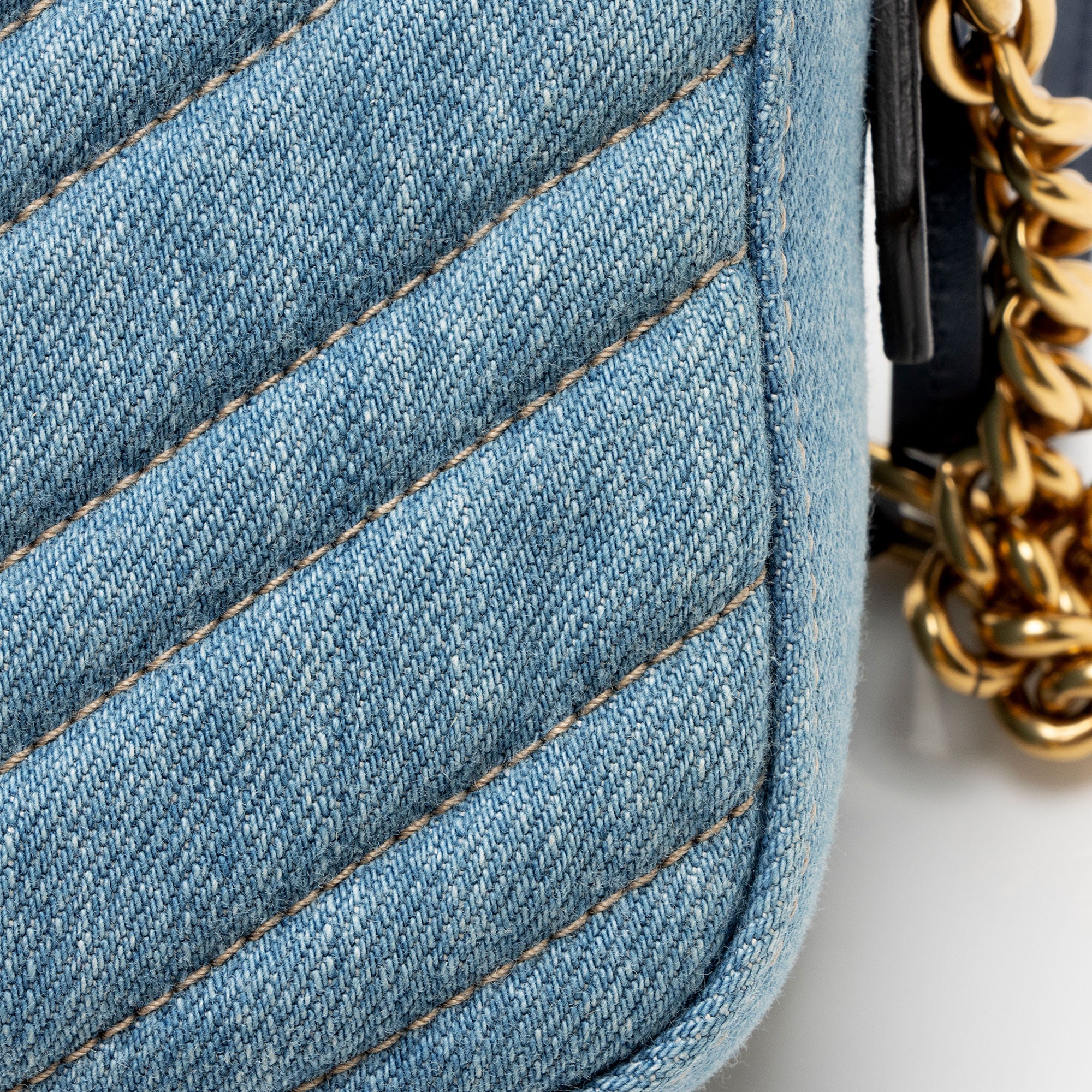 Gucci Matelasse Denim Pearl GG Marmont Small Camera Bag