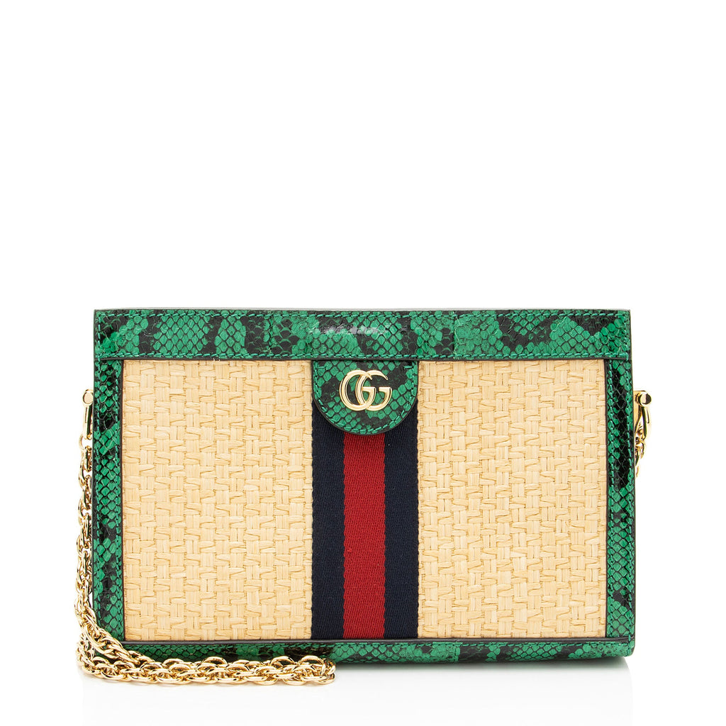 Gucci Raffia Python Ophidia Medium Chain Shoulder Bag