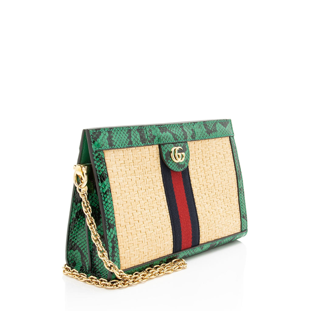 Gucci Raffia Python Ophidia Medium Chain Shoulder Bag