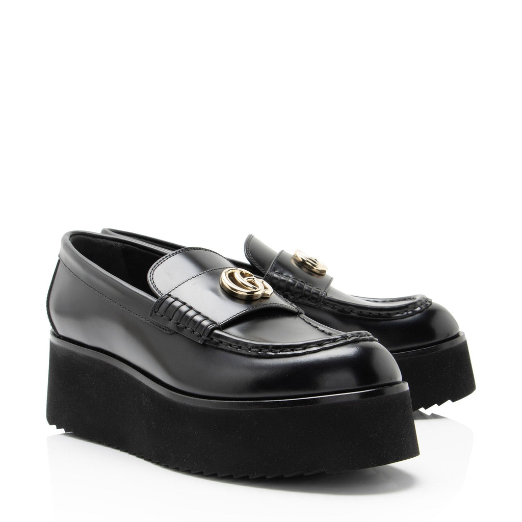 Gucci Shiny Calfskin GG Creeper Platform Loafers - Size 7.5 / 37.5