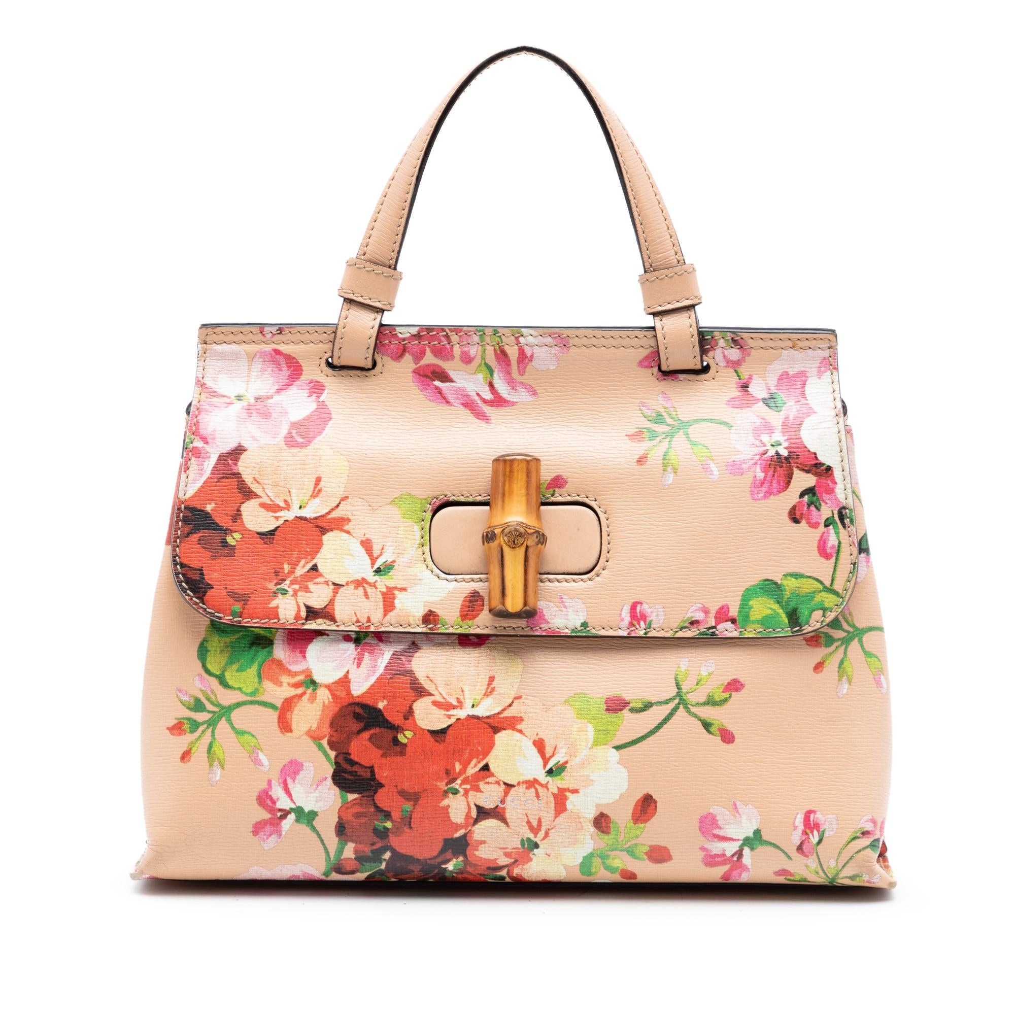 Gucci Small Calfskin Blooms Bamboo Daily Satchel