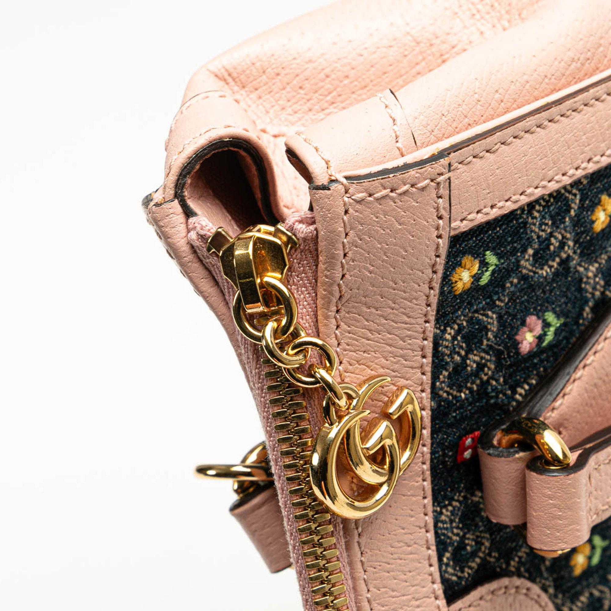 Gucci Small GG Denim Embroidery Ophidia Satchel