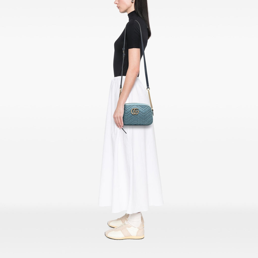 Gucci Small GG Marmont Matelasse Denim Pearly Crossbody