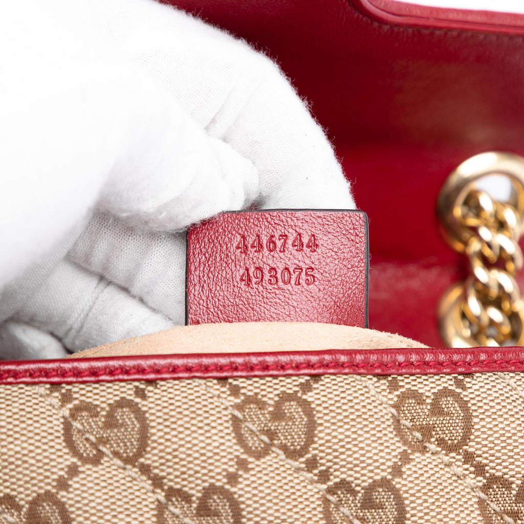 Gucci Small GG Marmont Matelasse Diagonal GG Canvas and Leather Shoulder Bag