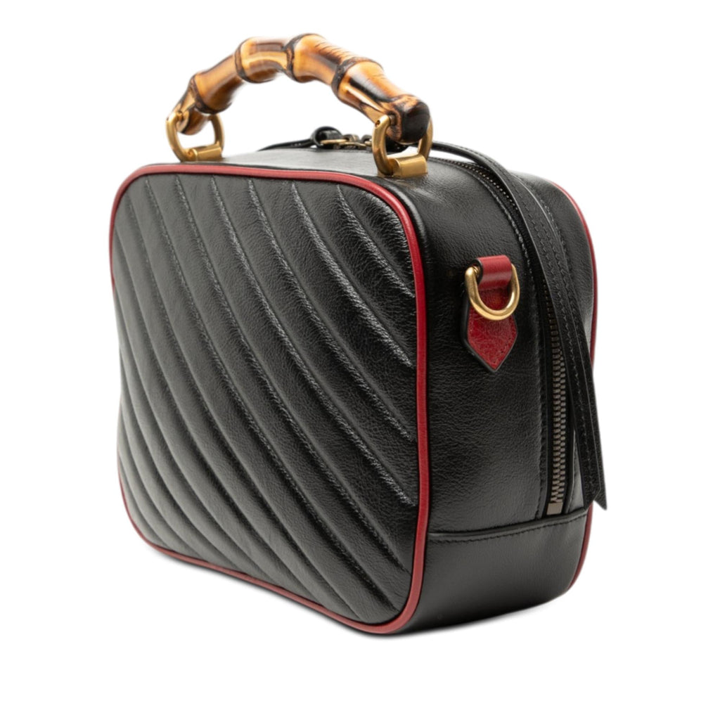 Gucci Small GG Marmont Matelasse Diagonal Leather Torchon Bamboo Satchel