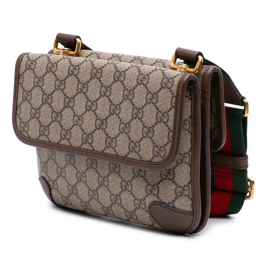Gucci Small GG Supreme Web Neo Vintage Double Flap Messenger Bag