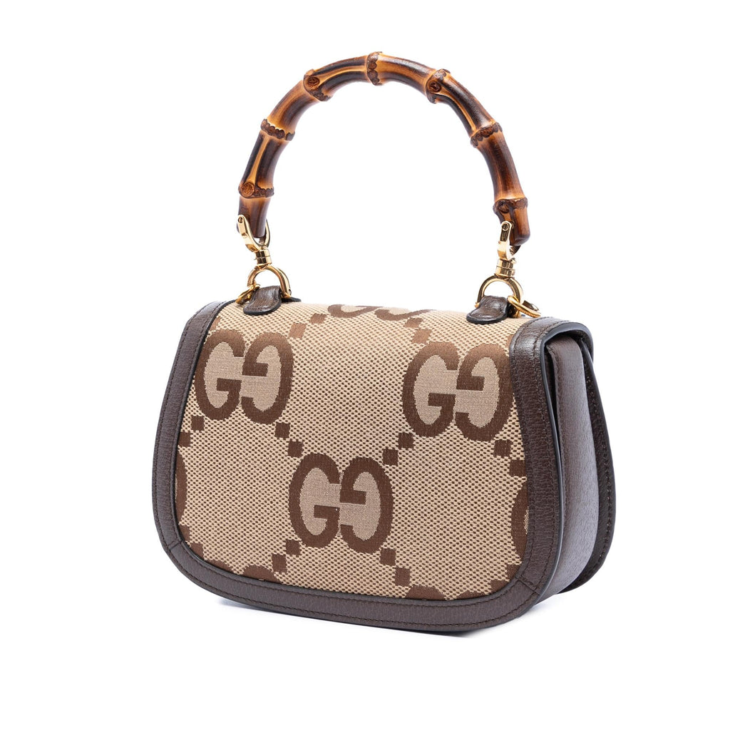 Gucci Small Jumbo GG Canvas Bamboo 1947 Top Handle Bag
