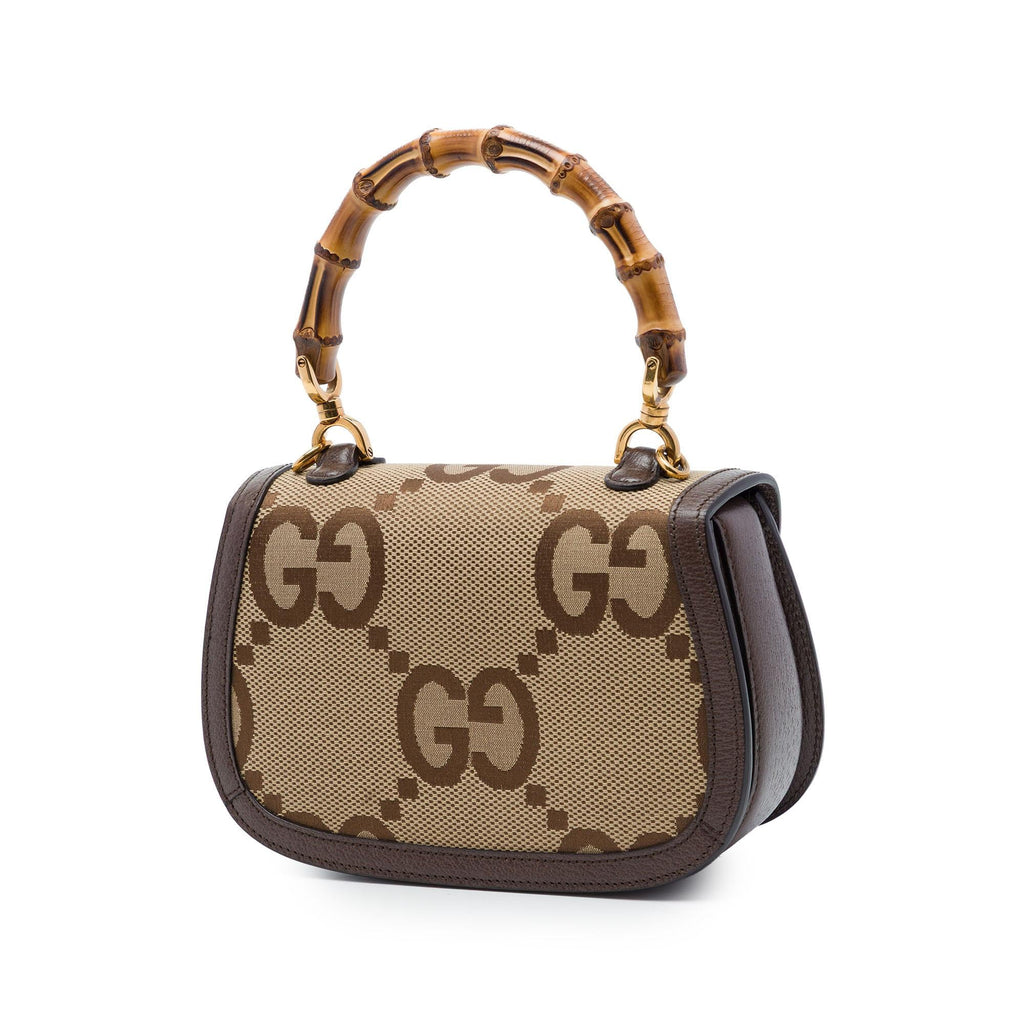 Gucci Small Jumbo GG Canvas Bamboo 1947 Top Handle Bag