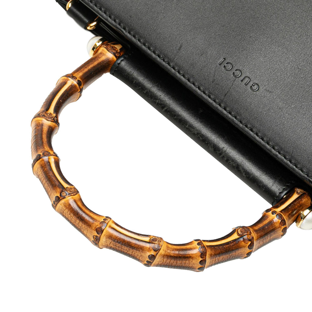 Gucci Small Leather Bamboo Nymphaea Satchel