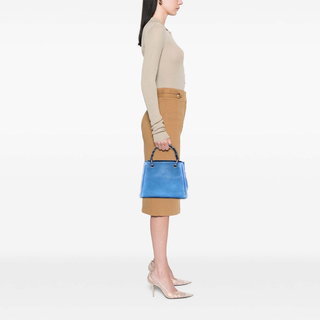 Gucci Small Metallic Calfskin Bamboo Shopper Satchel