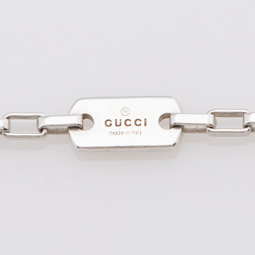 Gucci Sterling Silver Open Logo Plate Chain Link Necklace