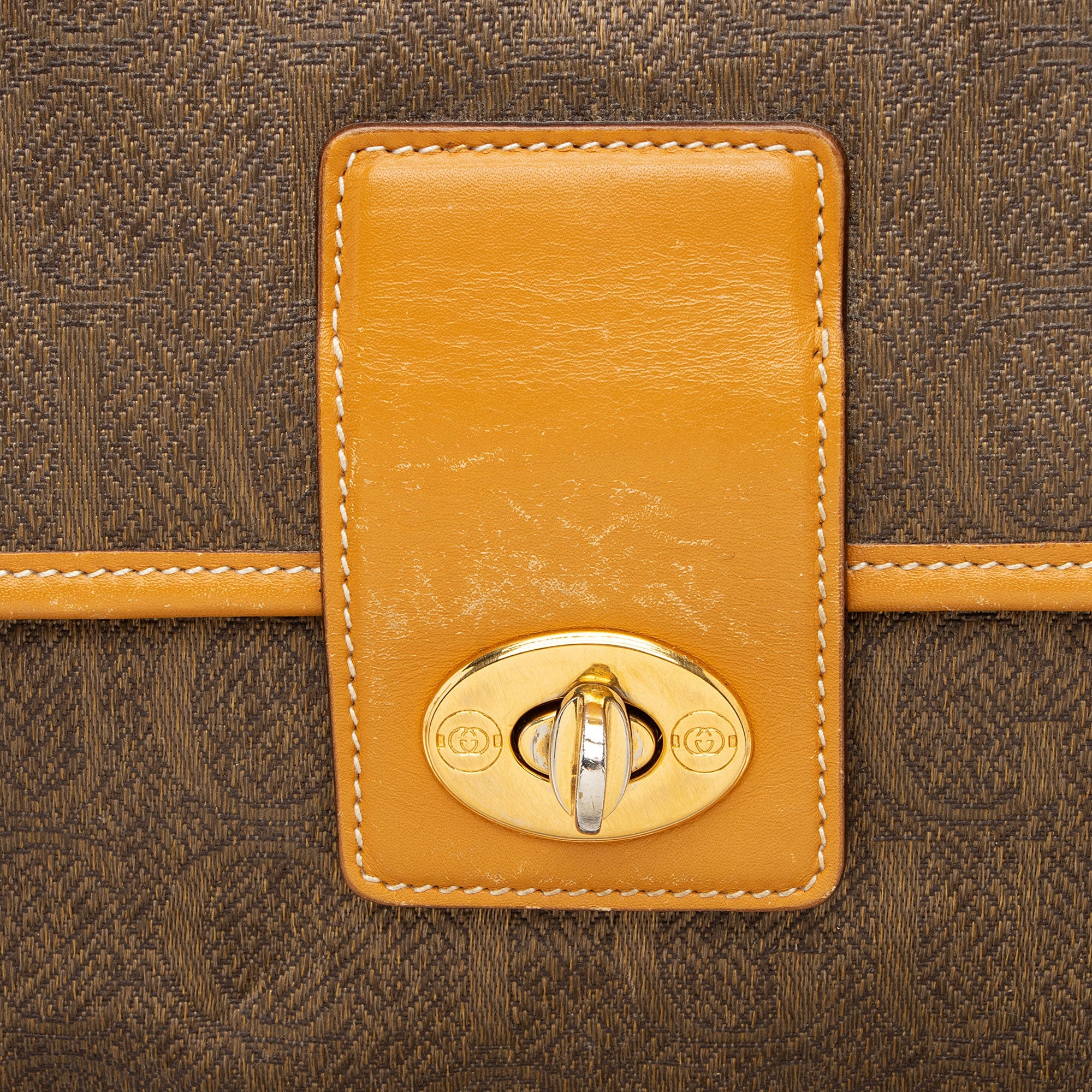 Gucci Vintage Jacquard Logo Leather Turnlock Top Handle
