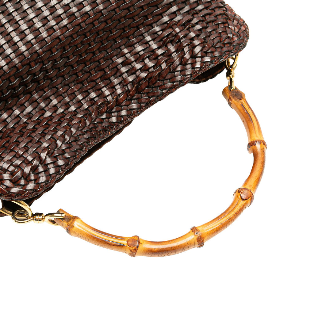 Gucci Woven Leather Bamboo Satchel