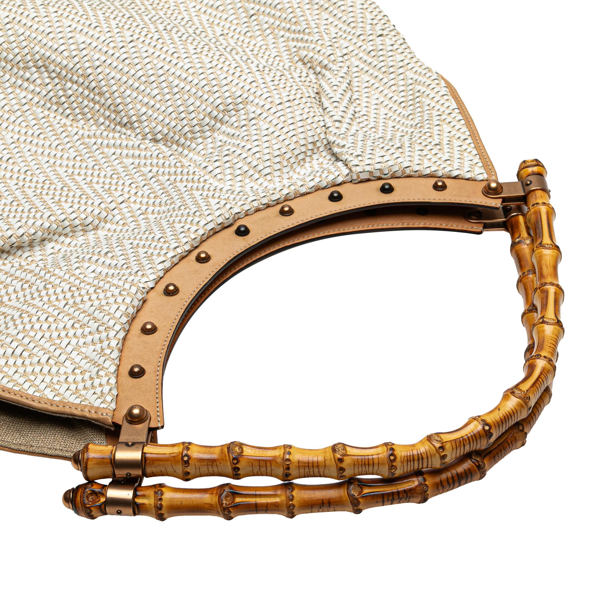 Gucci Woven Leather Bamboo Studded Hobo