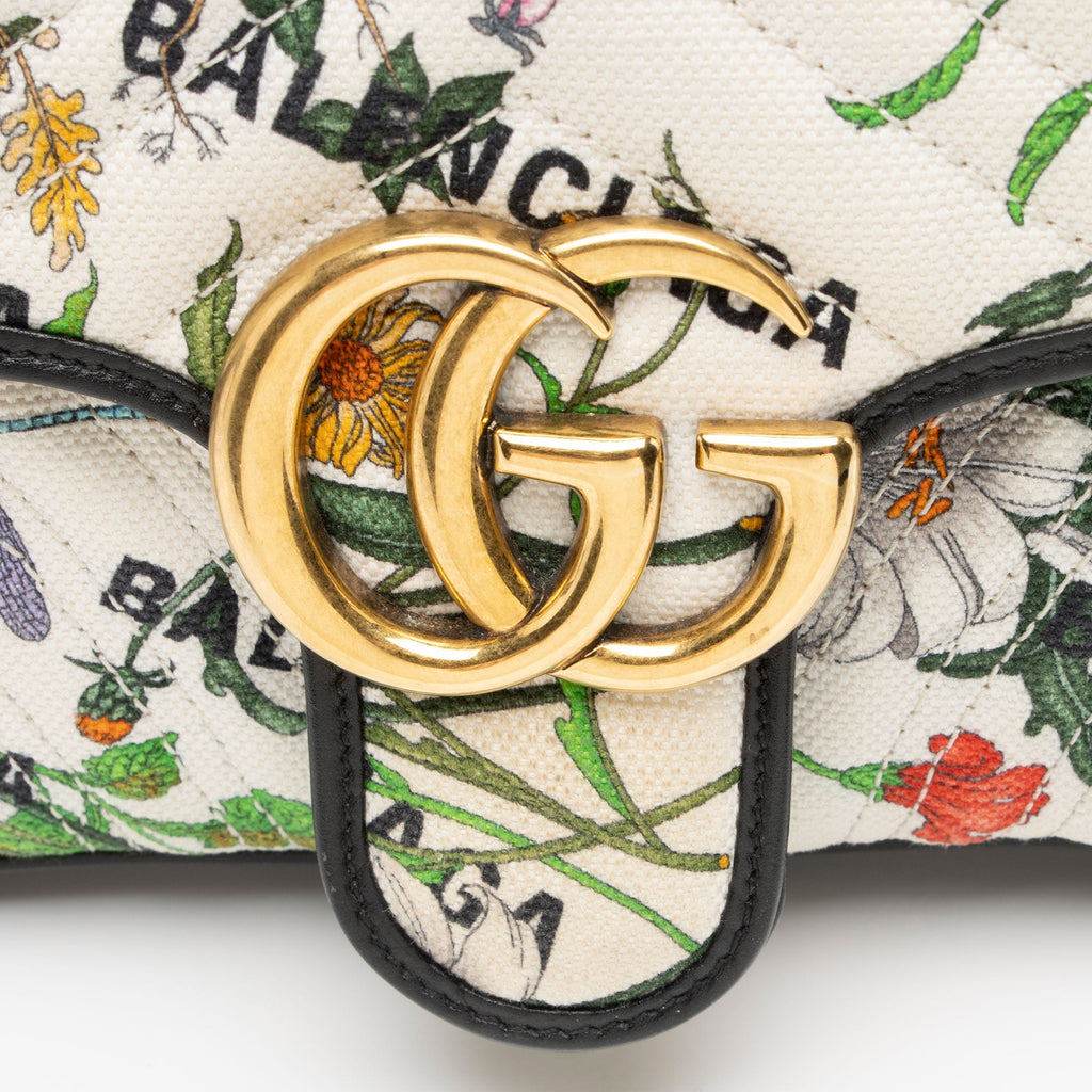 Gucci x Balenciaga Canvas Flora GG Marmont The Hacker Project Small Flap Shoulder Bag (SHF-nCZEe5)