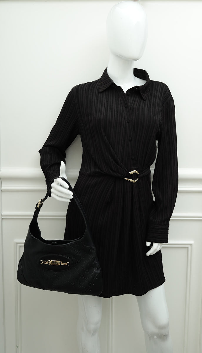 Gucci Black GG Guccissima Punch Hobo Bag