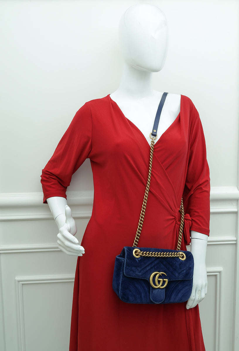 Gucci Blue Velvet GG Marmont Mini Bag