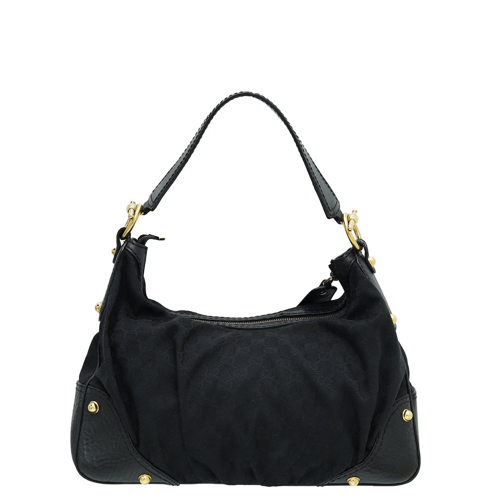 Gucci Black GG Jockey Hobo Bag